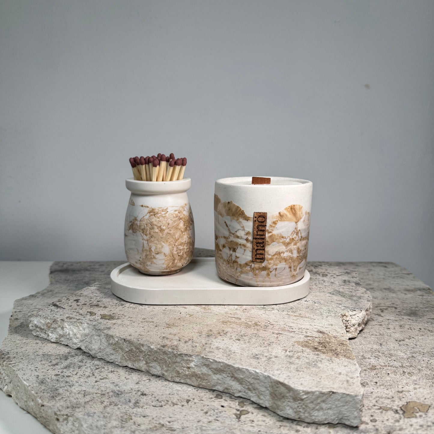 3-Piece Candle Pot Set in Natural & Beige