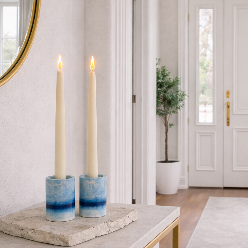 Handmade sky blue minimalist candlestick holders set of two by Malmö Home