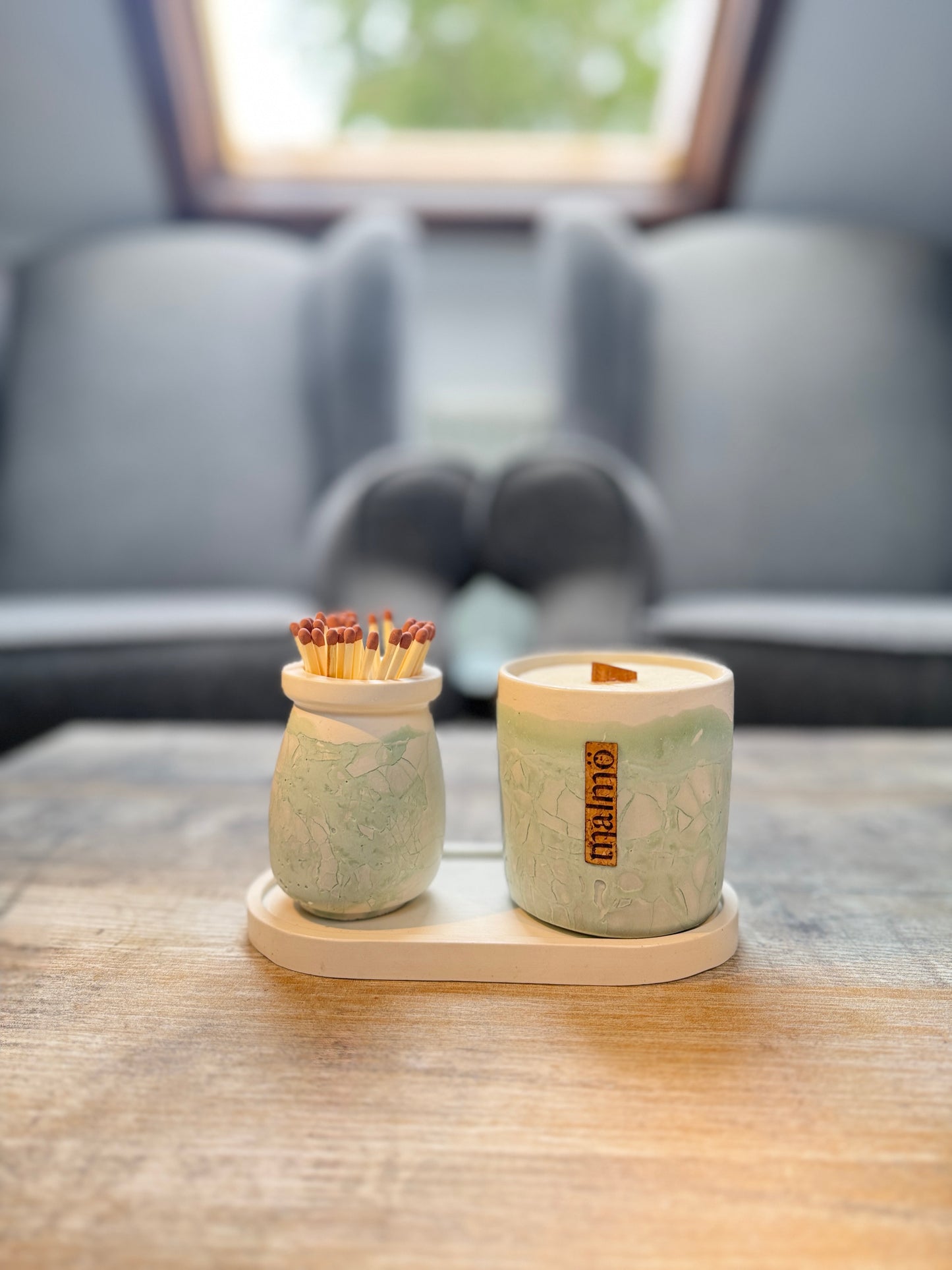 3-Piece Candle Pot Set in Sage and Natural Tones