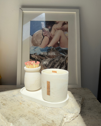
Malmo Home Natural candle tray, product size guide graphic, 18cm x 9.5cm
