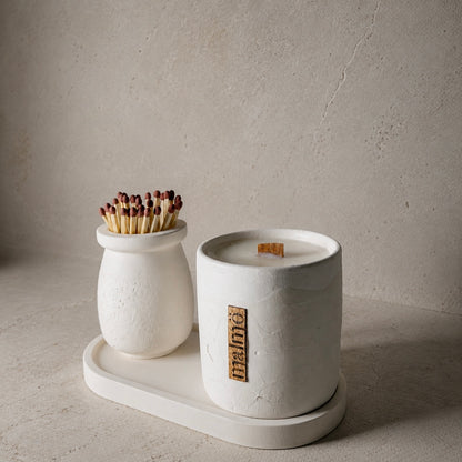 Malmo Home Natural Candle Pot Set, lifestyle flat lay, warm ambient tones
