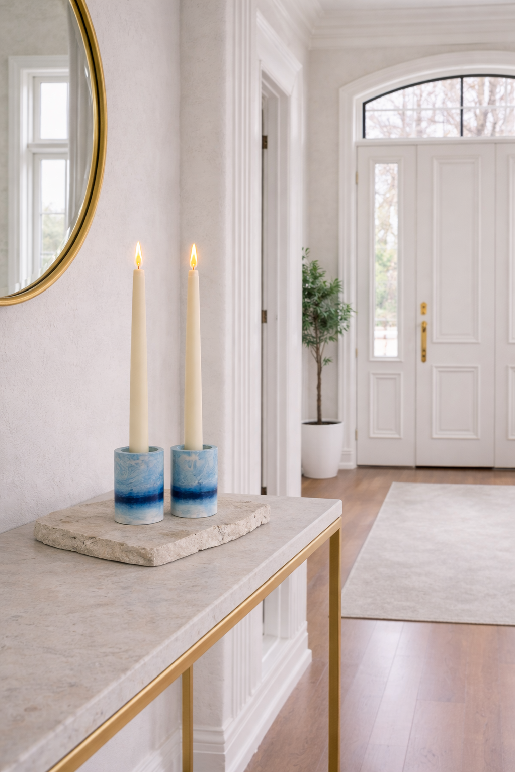 Handmade sky blue minimalist candlestick holders set of two by Malmö Home