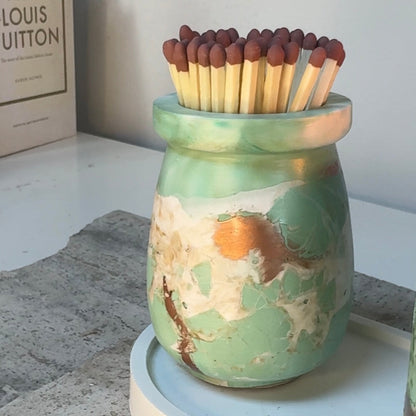 Handmade match pot from Leaf Collection with integrated striker and matches