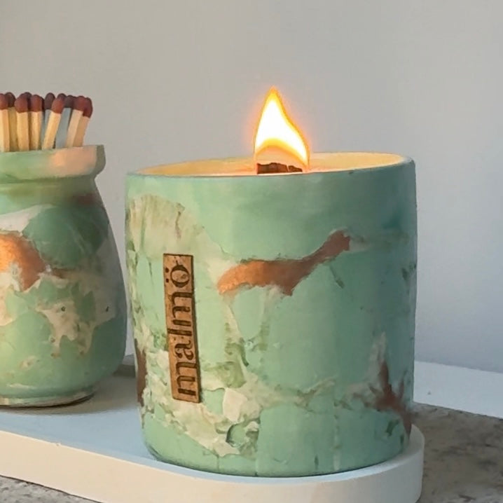 Handmade refillable candle pot UK- Leaf collection home décor
