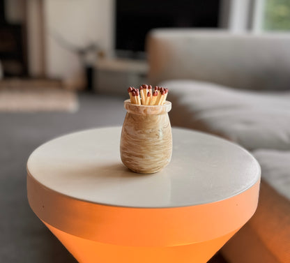 Wood finish handmade match pot by Malmö Home, made in the UK
