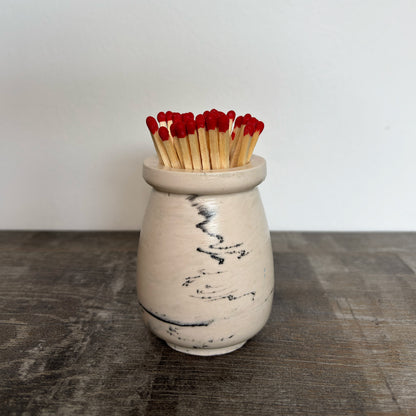 Granite stone-effect match pot by Malmö Home, handmade in the UK