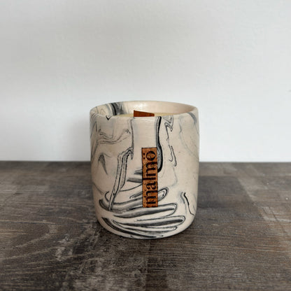 Handcrafted single pot refillable granite candle with soy wax and wood wick