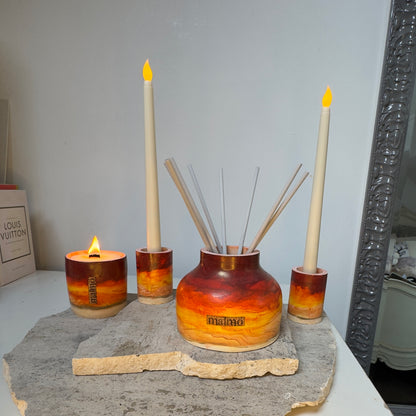 Refillable Handmade Candle Pot Set with Match Pot & Tray ~ Sun Collection