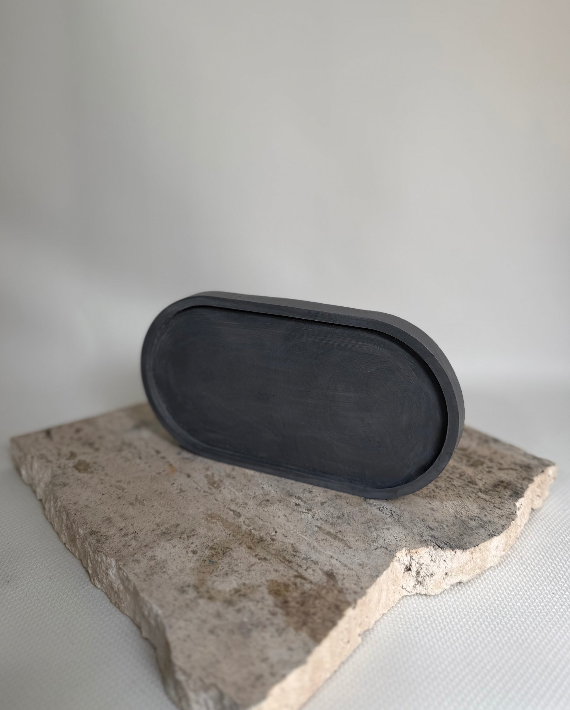 Malmo Home Charcoal candle tray, deep charcoal handmade ceramic, 18cm x 9.5cm
