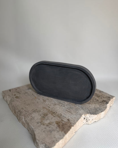 Malmo Home Charcoal candle tray, deep charcoal handmade ceramic, 18cm x 9.5cm
