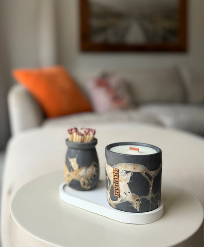 Charcoal, Beige & Natural Candle Pot Set | Malmö Home