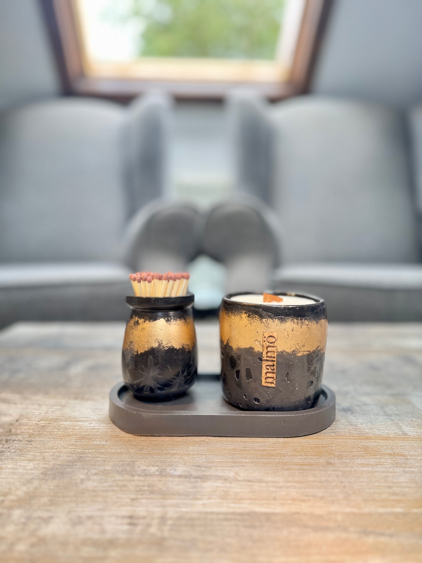 3-Piece Candle Pot Set in Gold and Charcoal.