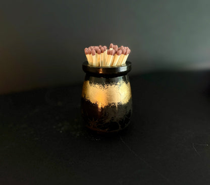 Match Pot, Matches and Striker in Charcoal and Gold