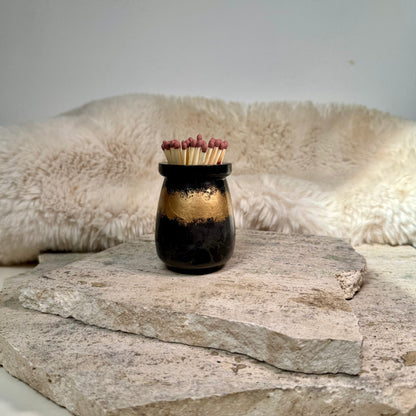 Match Pot, Matches and Striker in Charcoal and Gold