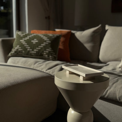 Malmo Home Poise Rectangle plinth styled with a candle pot and match holder in a living room setting