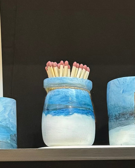 Handmade Match Pot, Matches and Striker  ~ Sky