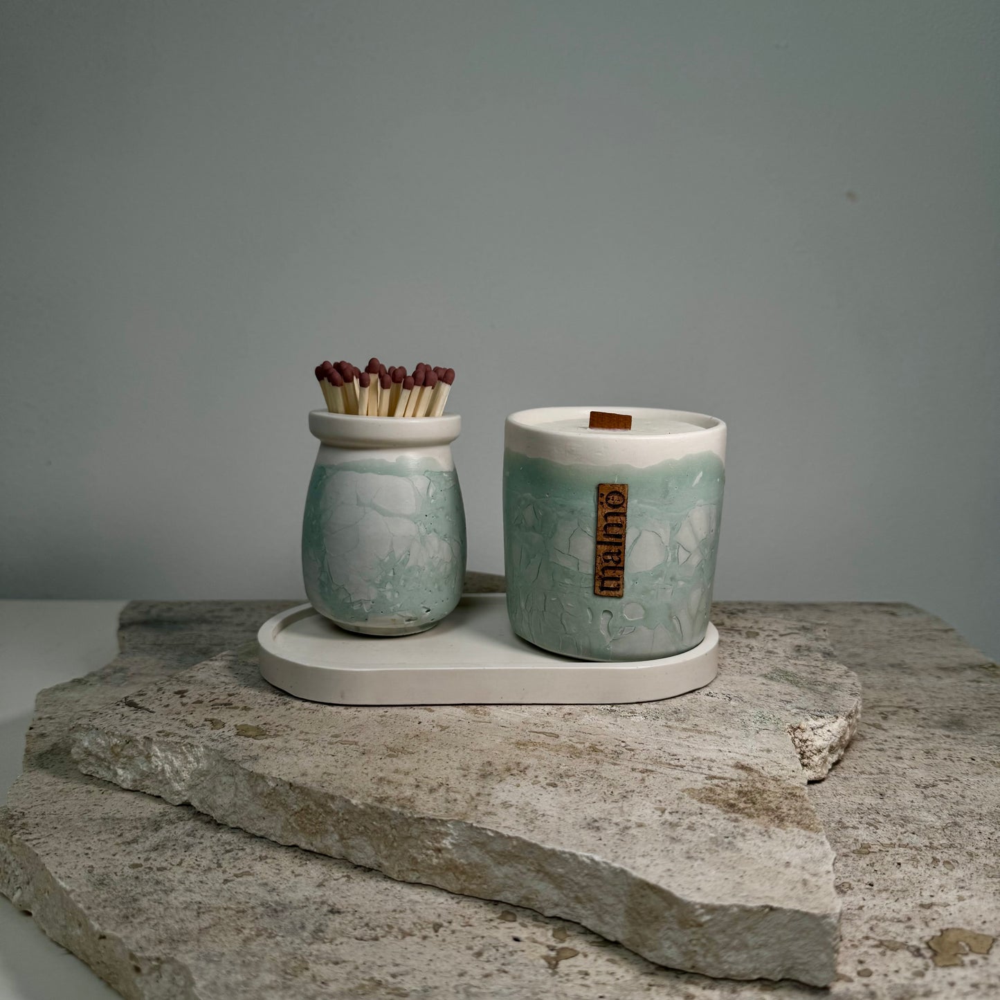 Refillable Handmade Candle Pot Set ~ Sage and Natural Tones