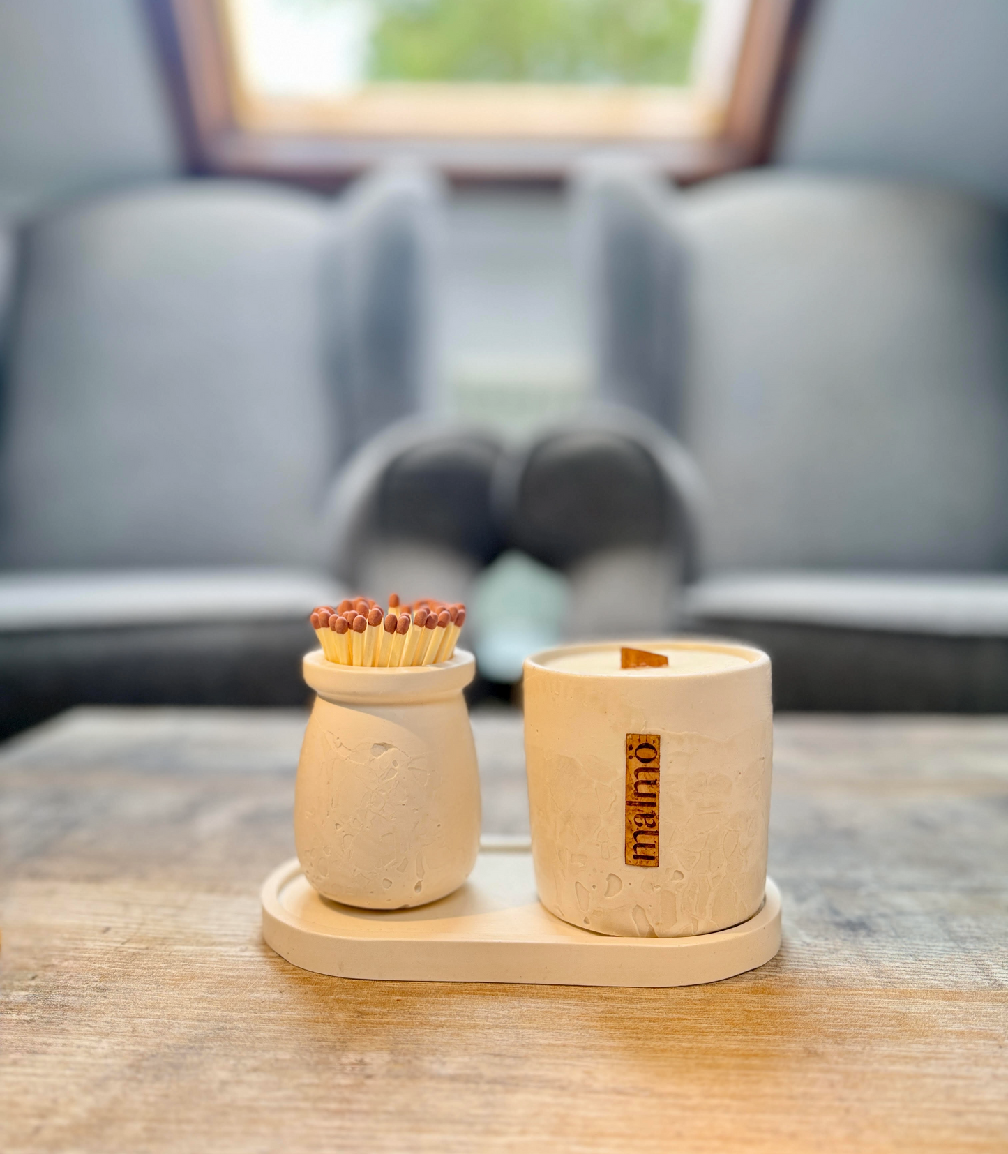 Handmade, Refillable Candle Pot Set - Natural Rock